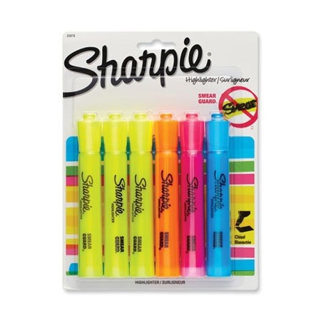 Sanford Sharpie, TANK STYLE HIGHLIGHTERS, CHISEL TIP, ASSORTED COLORS, 6 Pieces 25876PP
